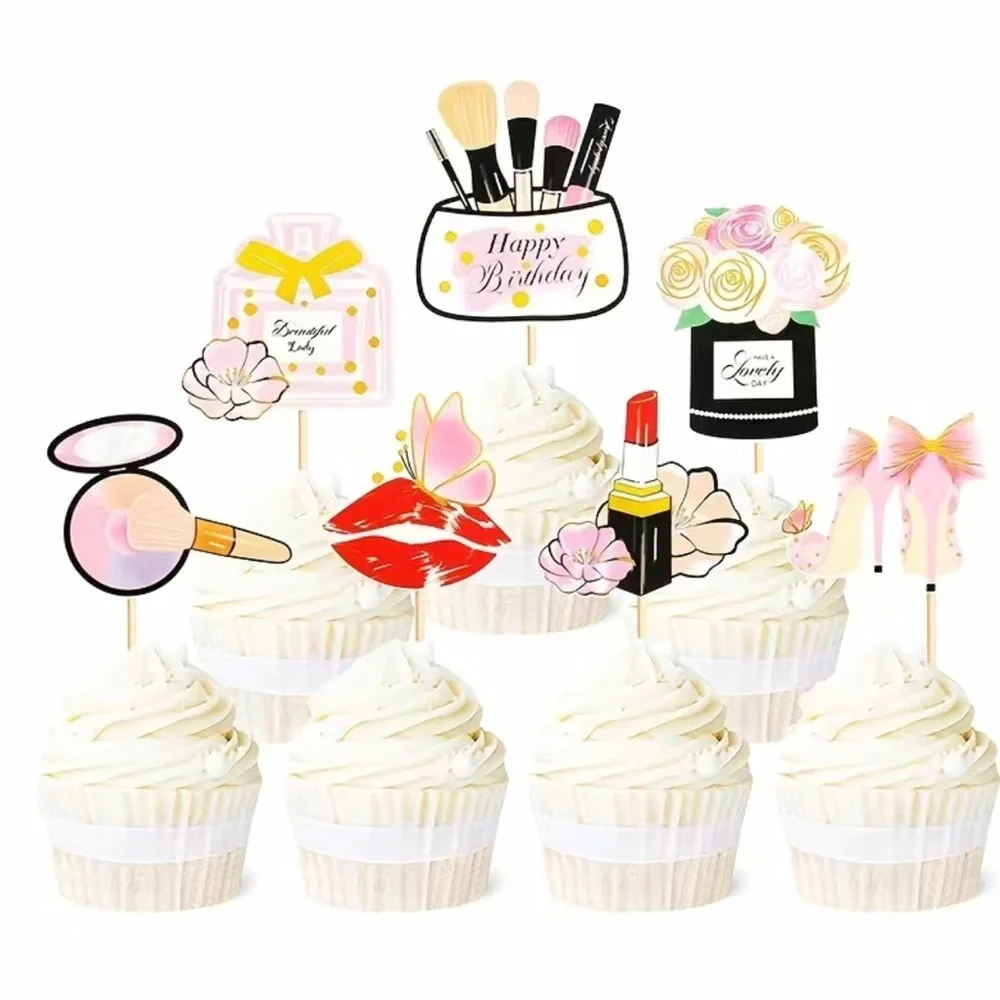Happy bday makeup themed, cake or cup cake decoration ( 7 pc)🥳